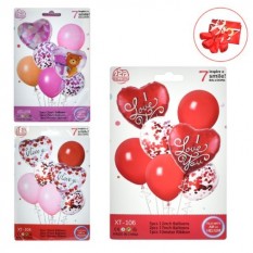Повітряні кульки MK 5645 "I Love you", 5шт 12 дюймів, 2шт 17 дюймів, стрічка 10м, 3 кольори, у пакеті