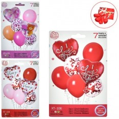 Повітряні кульки MK 5645 "I Love you", 5шт 12 дюймів, 2шт 17 дюймів, стрічка 10м, 3 кольори, у пакеті