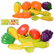 Продукты 5092-12 (120шт) на липучке, овощи/фрукты4шт,тарелка, вилка, нож, 2вида, в кульке, 19-20-4см