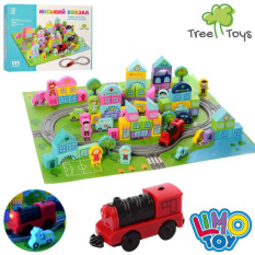 Дерев'яна іграшка MD 2426 Містечко, будинки, транспорт, поїзд, в коробці