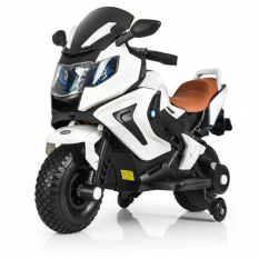 Мотоцикл M 3681 AL-1 (1шт/ящ) Bambi Racer, 2 мотори 18 W, 12V/7A, ручка газу, гумові колеса, USB, музика, шкіряні сидіння, білий
