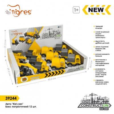 Набір авто 39244 (39270) (1уп/12шт) "Kid cars" будівельний 4 види, в дисплеї, "Тигрес"