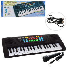 Синтезатор MQ-3768 D розмір 43 см, 37 клавіш, мікрофон, запис, демо, USB шнур, на батарейках, в коробці