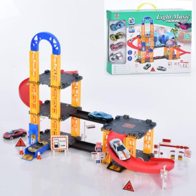 Гараж 0908-70 A розмір 50-33-20 см, машинка 4 шт, звук, світло, на батарейках, в коробці