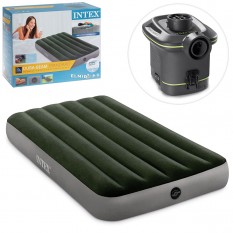 Велюр матрац 64777 (4шт/ящ) INTEX, 99-191-25см, до 136кг, насос на батарейках (6 батарейок типу "С"), зелений, в коробці