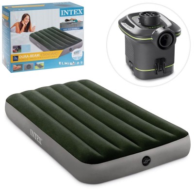Велюр матрац 64777 (4шт/ящ) INTEX, 99-191-25см, до 136кг, насос на батарейках (6 батарейок типу "С"), зелений, в коробці