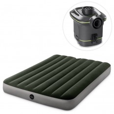 Велюр матрац 64778 (3шт/ящ) INTEX 137-191-25см, до 272кг, насос на батарейках (6 батарейок типу "С"), зелений, в коробці,