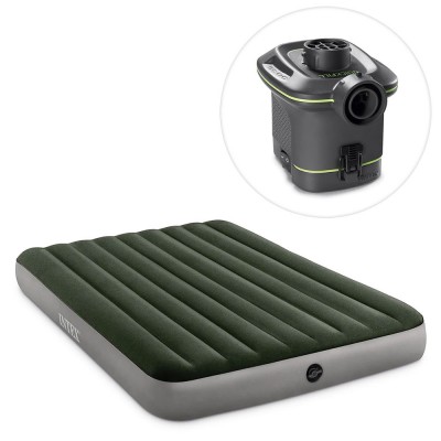 Велюр матрац 64779 (3шт/ящ) INTEX 152-203-25см, до 272кг, насос на батарейках (6 батарейок типу "С"), зелений, в коробці