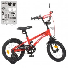 Велосипед дитячий PROF1 14 дюймів. Y14211-1 (1 шт.) Shark, SKD75, ліхтар, дзвінок, дзеркало, додаткові колеса, червоно-чорний.