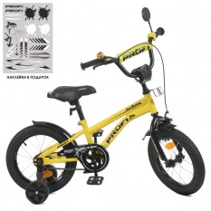 Велосипед дитячий PROF1 14 дюймів. Y14214 (1 шт.) Shark, SKD45, ліхтар, дзвінок, дзеркало, додаткові колеса, жовто-чорний.