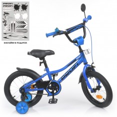 Велосипед дитячий PROF1 14 дюймів. Y14223-1 (1 шт.) Prime, SKD75, ліхтар, дзвінок, дзеркало, додаткові колеса, синій