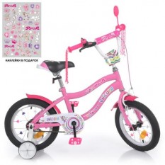 Велосипед дитячий PROF1 14д. Y 14241-1K (1шт/ящ) Unicorn, SKD 75, рожевий, ліхтар, дзвінок, дзеркало, кошик, додаткові колеса