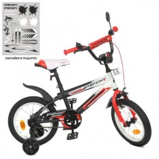 Велосипед дитячий PROF1 14д. Y 14325-1 (1шт/ящ) Inspirer, SKD 75, ліхтар, дзвінок, дзеркало, додаткові колеса, чорно-білий-черво