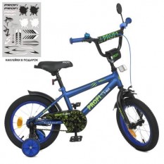 Велосипед дитячий PROF1 14д. Y 1472-1 (1шт/ящ) Dino, SKD 75, ліхтар, дзвінок, дзеркало, додаткові колеса, темно-синій (матовий)