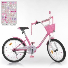 Велосипед дитячий PROF1 14д. Y 2081-1K (1шт/ящ) Ballerina, SKD 75, рожевий, ліхтар, дзвінок, дзеркало, кошик, підніжка