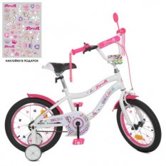 Велосипед дитячий PROF1 16д. Y 16244 (1шт/ящ) Unicorn, SKD 45, ліхтар, дзвінок, дзеркало, додаткові колеса, біло-малиновий