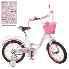 Велосипед дитячий PROF1 16д. Y 1625-1K (1шт/ящ) Butterfly, SKD 75, біло-рожев, ліхтар, дзвінок, дзеркало, кошик, додаткові колес