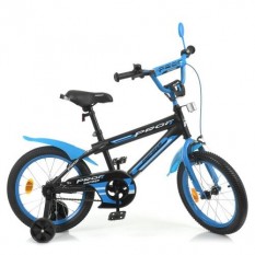 Велосипед дитячий PROF1 16д. Y 16323-1 (1шт/ящ) Inspirer, SKD 75, ліхтар, дзвінок, дзеркало, додаткові колеса, чорно-синій (мато