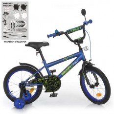 Велосипед дитячий PROF1 16д. Y 1672-1 (1шт/ящ) Dino, SKD 75, ліхтар, дзвінок, дзеркало, додаткові колеса, темно-синій (матовий)