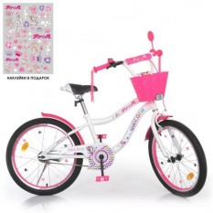 Велосипед дитячий PROF1 20д. Y 20244-1K (1шт/ящ) Unicorn, SKD 75, біло-малиновий, ліхтар, дзвінок, дзеркало, кошик, підніжка