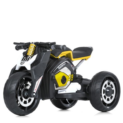 Мотоцикл M 4827 EL-6 (1шт/ящ) Bambi Racer, 1акум*6V/7AH, 2мотори*35W, музика, свiтло, EVA, шкіряні сидіння, жовтий