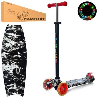 Самокат JR 3-055-1-WP12 (1шт/ящ) MAXI, алюміній+пластмаса, колеса 3шт ПВХ, 2 передніх 120 мм-світло, кермо 79-88 см, принт, в ко