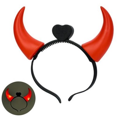 Аксесуари для свята MK 5746 обруч з ріжками, Хеллоуїн / Halloween, 12,5-19 см, світло, на батарейках (табл), в пакеті