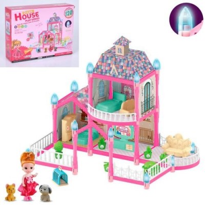 Будиночок 556-45 A поверхи-2, 46-30-в41 см, світло, меблі, лялька 10см, тварини, будка, 120д ет, на батарейках (таб), в коробці