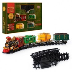 Залізниця 0621 локомотив 27см, звук, світло, вагони 3шт, 20 предметів, дим, на батарейках, в коробці