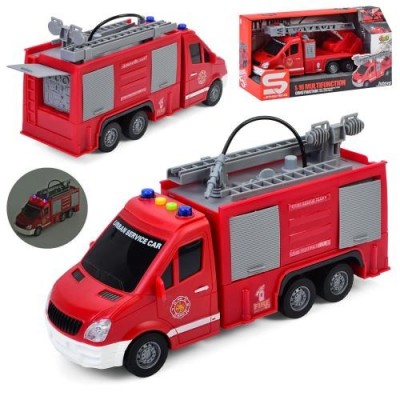 Пожежна машина JS 139-40 розмір 27см, гумові колеса, рухомі деталі, бризкає водою, звук, світло, на батарейках (таб), 2 вида, в 