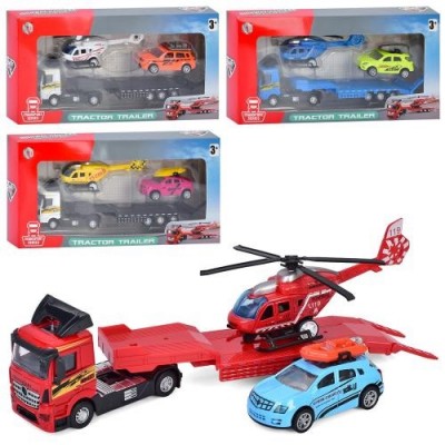 Трейлер M 7138-29 метал, 26см, машина 8,5см, вертоліт 14см, інерційний, 4 види, в коробці