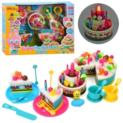 Продукти 35970 (10шт) солодощі, торт, на липучці, музика, світло, чайний сервіз на 2 особи, прикраси на торт, на бат-ці, в кор-ц