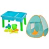 Столик-пісочниця R 399-25-29 намет, лійка, лопатка, граблі, формочки, 2 види 43-29-25см, у коробці