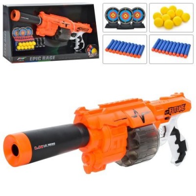 Автомат G9 (8шт) 53см, м'які кулі 3види (30шт), мішень 3шт, на бат-ці, в кір-ці, 57,5-31,7-12см