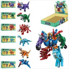 Конструктор Qman 1414 трансформер (робот + діно), від 84 дет, 6шт (мікс видів), в дисплеї