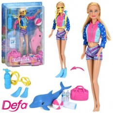 Лялька DEFA 8472 зріст 29 см, аквалангістка, дельфін, сумка, 2 види, на листі