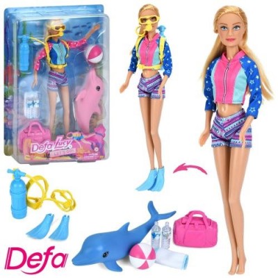 Лялька DEFA 8472 зріст 29 см, аквалангістка, дельфін, сумка, 2 види, на листі