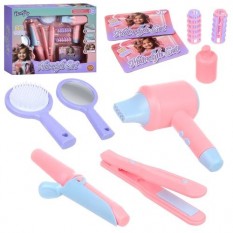 Набір аксесуарів F 2360 набір перукаря, фен, плойка 2шт, гребінець, дзеркало, бігуді, 10пр, в коробці