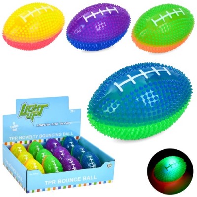 М'яч дитячий MS 4496 (1уп/12шт) регбі, масажний, 8см, світло, бат(табл), 12шт (4кольори) в дисплеї
