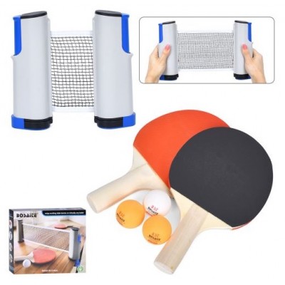 Ракетка MS 4177 набір для настільного тенісу, 2 ракетки (дерево, резина+EVA) 25см, сітка (160-14см) з фіксаторами для столу, 3 A