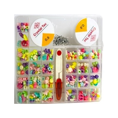 Бісер 2019-23 набір бісеру та намистин № 23, дитячий, волосінь, ножиці, мікс кольорів, у футлярі
