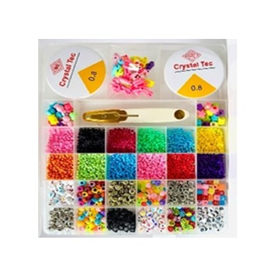 Бісер 2019-24 набір бісеру та намистин № 24, дитячий, волосінь, ножиці, мікс кольорів, у футлярі