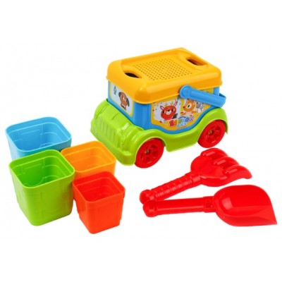 Машина 3373 Пісочний набір ТехноК, машинка, паски 4шт, лопатка, граблі, сито