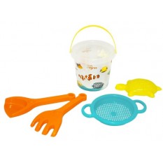Набір для піску 39908 Підводний світ, Тигрес, цебро 1 л, лопатка, граблі, сито, паски 1 шт, з термонаклейкою, 5 ел., у сітці