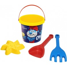 Набор для песка 40077 "Смурфы", "Тигрес", ведерко 1 л, лопатка, грабли, куличи 1 шт, в сетке