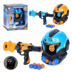 Пістолет YG 10 P Шолом, пістолет помповий 40 см, 2 кольори, звук, світло, мішень, кульки - 12 шт, на батарейках, в коробці