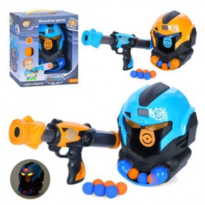 Пістолет YG 10 P Шолом, пістолет помповий 40 см, 2 кольори, звук, світло, мішень, кульки - 12 шт, на батарейках, в коробці